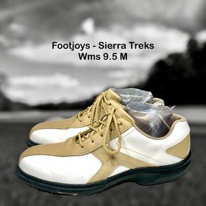 Footjoy Women's Sierra Treks White Tan Softspikes Firm Heel Golf Shoe Size 9.5 M